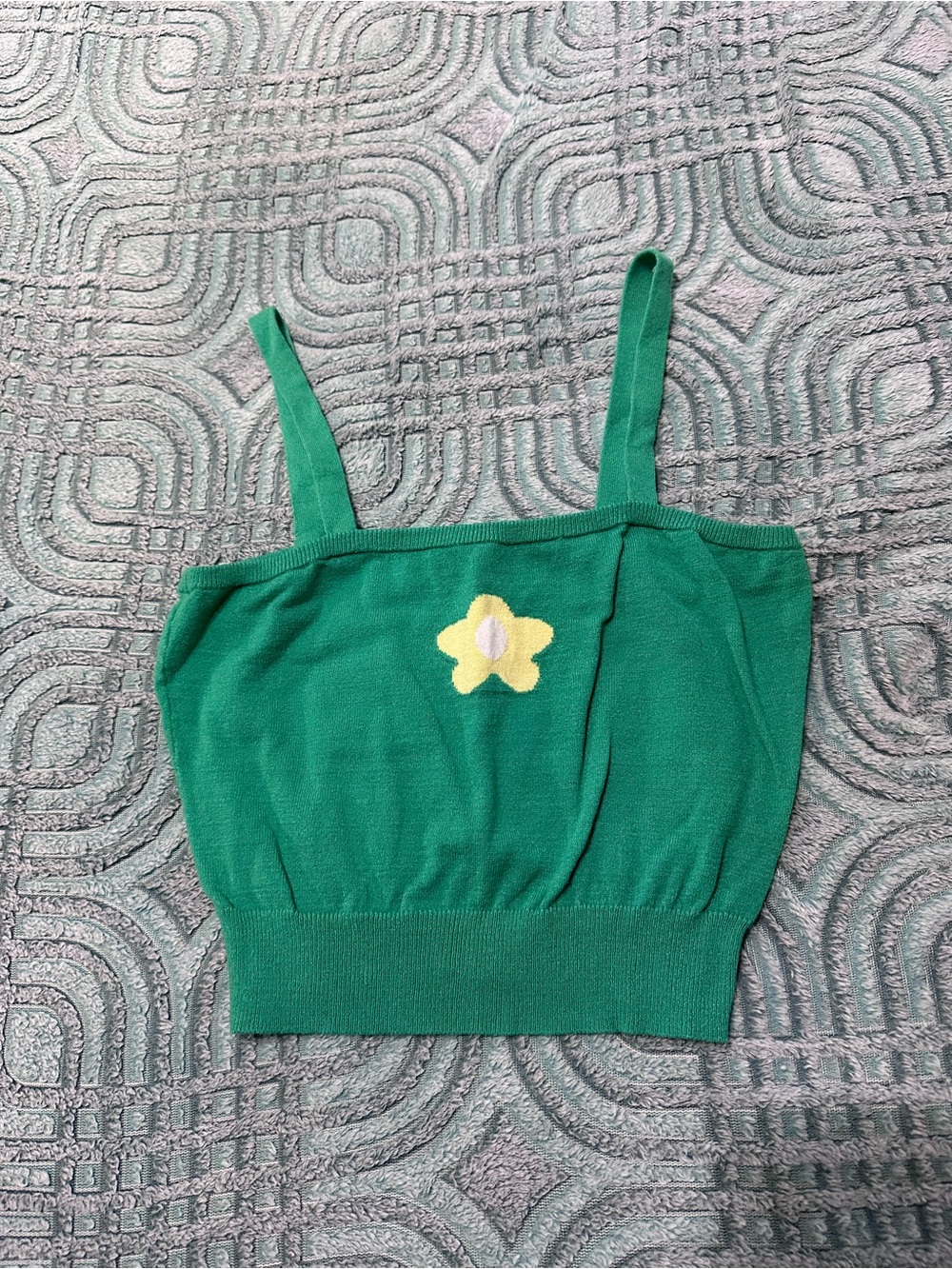 Full Tilt Green Knit Floral Appliqué Crop Cami